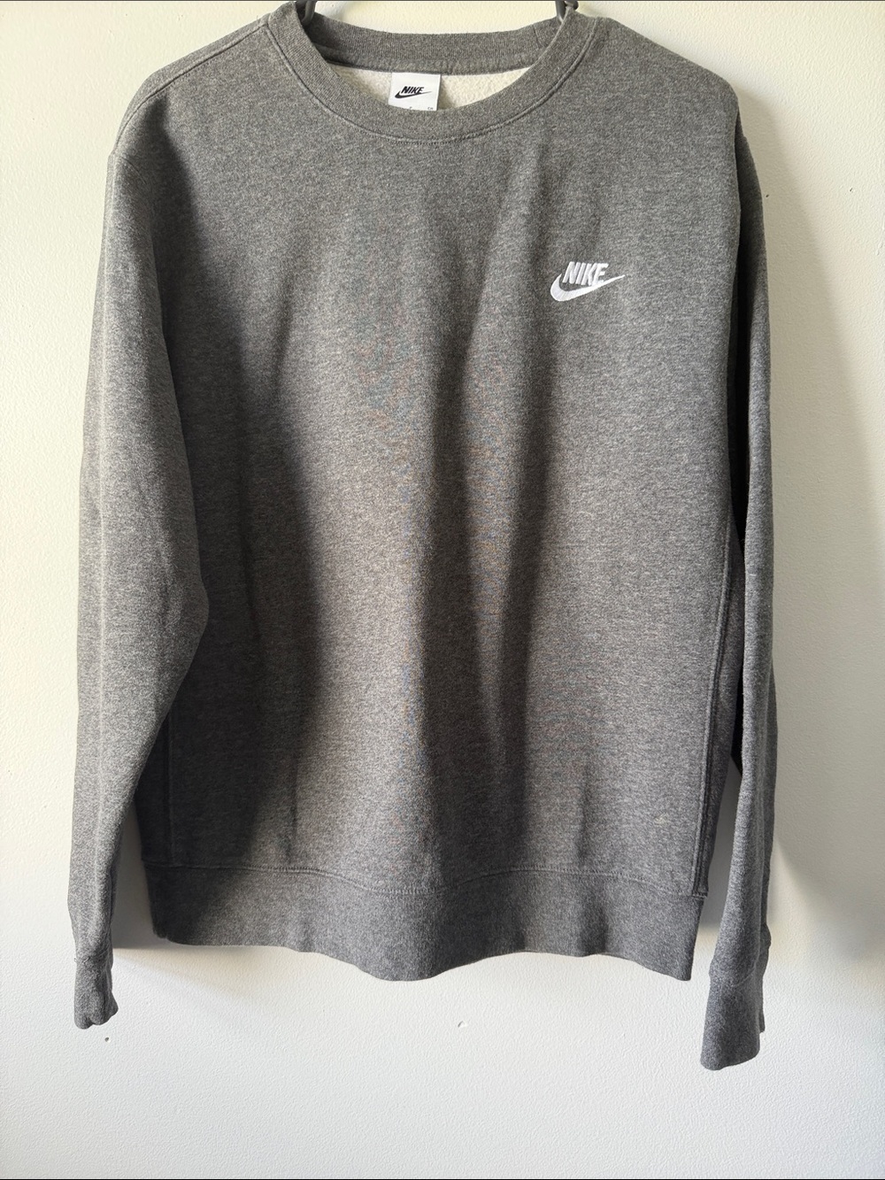 Nike Men’s Crewneck Sweatshirt - Heather Gray with White Logo SZ S